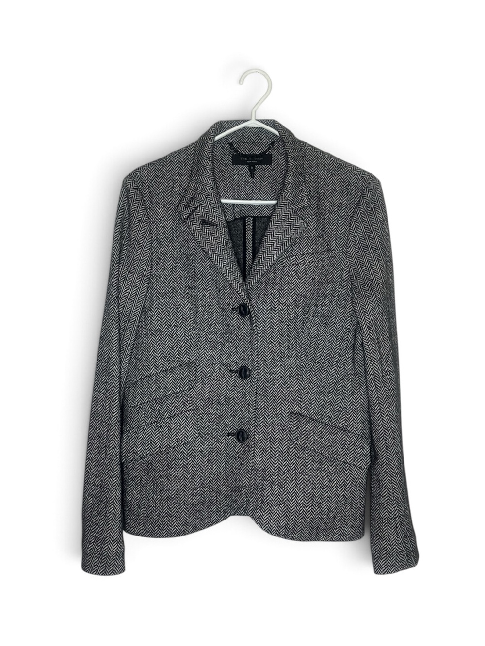 rag & bone Women's Black and White Herringbone Notch Collar Blazer